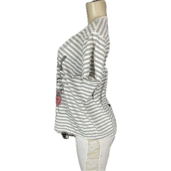 Disney XL Gray Striped Mickey/Minnie Mouse Glitter Graphic Short Sleeve T-Shirt - Picture 5 of 6